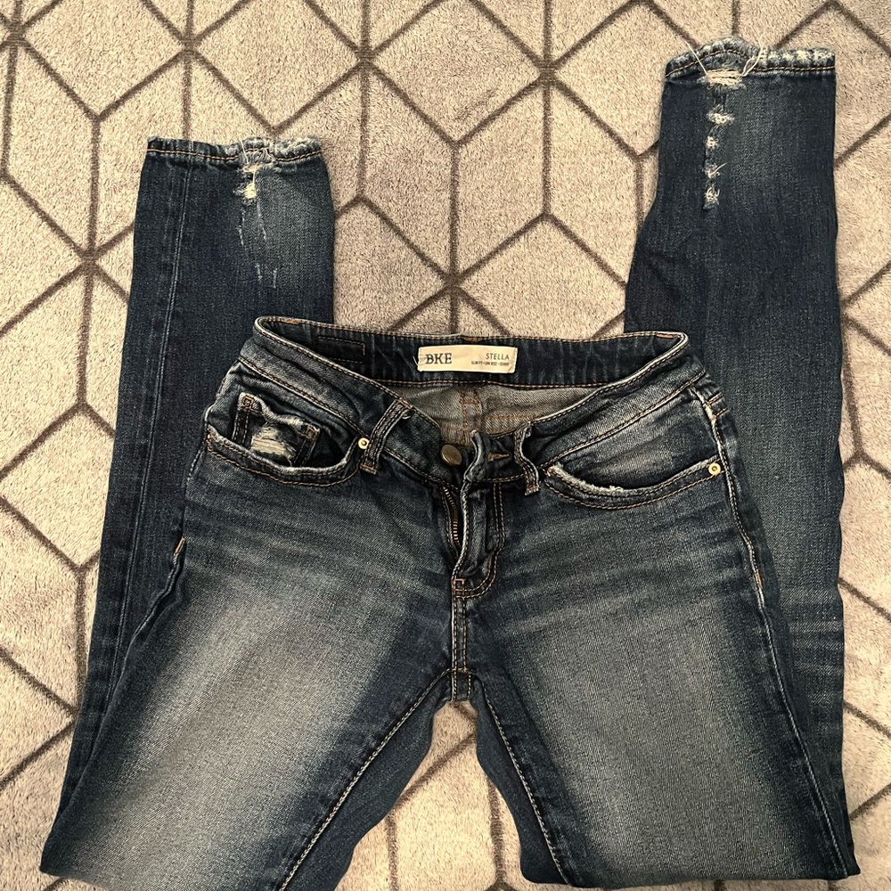 BKE Blue Skinny Jeans with Distressed Details
